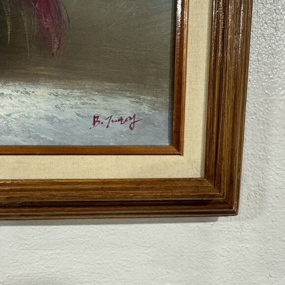 Vintage Original Still Life Floral Oil Painting on Canvas Framed Signed B. - Picture 2 of 10